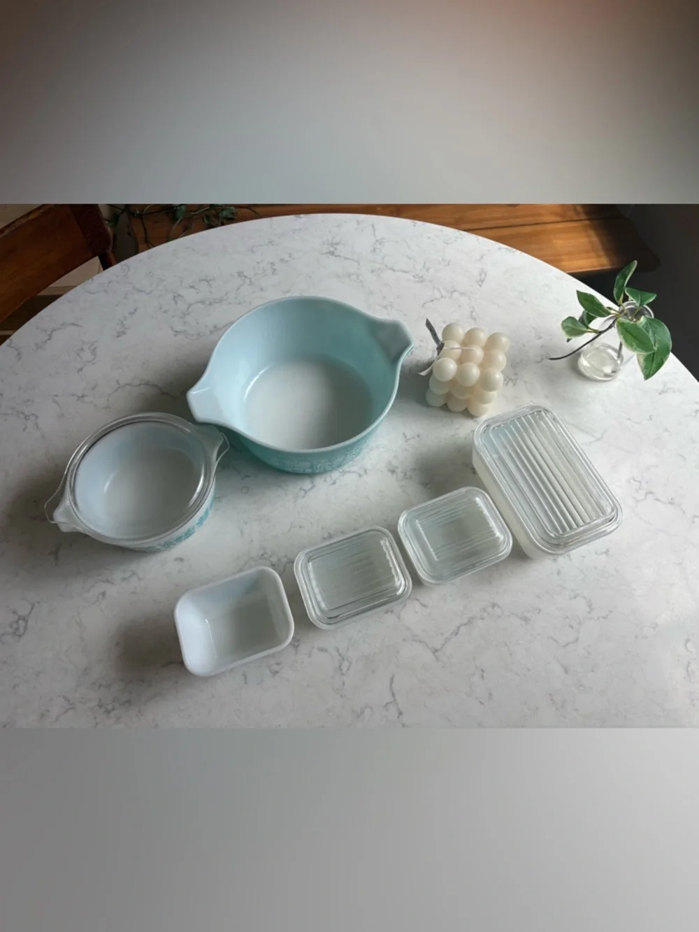 Pyrex Turquoise and White Butterprint Glass Storage Set 10 pcs 1958